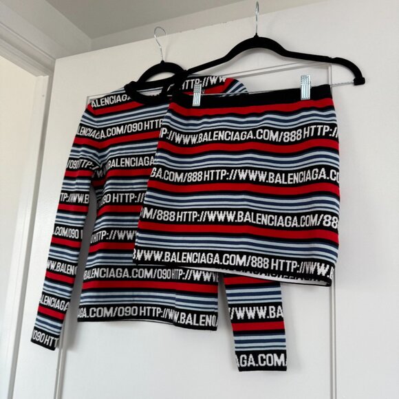 Balenciaga Knit Sweater Miniskirt Coords Multicolor Logo Striped Web Set 2 PC - Picture 7 of 12
